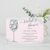 Invitation Fête des mariées de bulle diamant rose en argent (Debout devant)