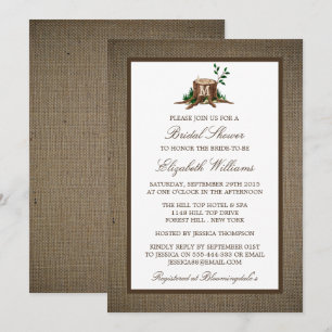 Invitation Fête des mariées de Burlap de Monogramme rustique 