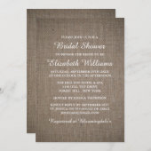 Invitation Fête des mariées de Burlap rustique (Devant / Derrière)