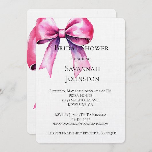 Invitation Fête des mariées de cabot rose (Devant / Derrière)