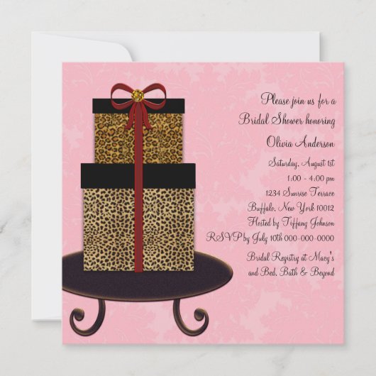 Invitation Fête des mariées de cadeaux Leopard Damask Rose (Devant)