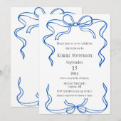 Invitation Fête des mariées de cadre bleu marine (Devant / Derrière)