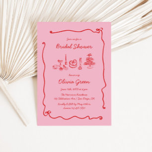 Invitation Fête des mariées de cadre de cache rouge rose manu