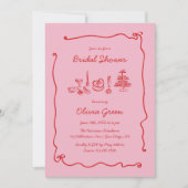 Invitation Fête des mariées de cadre de cache rouge rose manu (Devant)