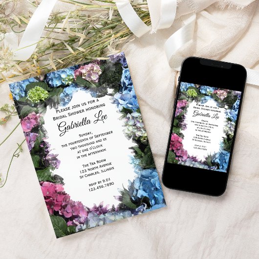 Invitation Fête des mariées de cadre de fleurs d'Hydrangea