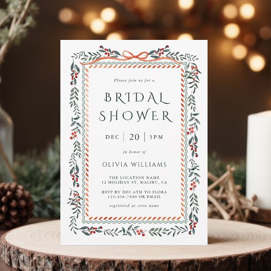 Invitation Fête des mariées de cadre de framboise rouge