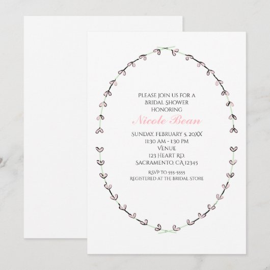 Invitation Fête des mariées de cadre de vigne rose rustique (Devant / Derrière)