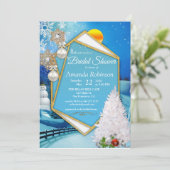 Invitation Fête des mariées de cadre d'or géométrique (Debout devant)