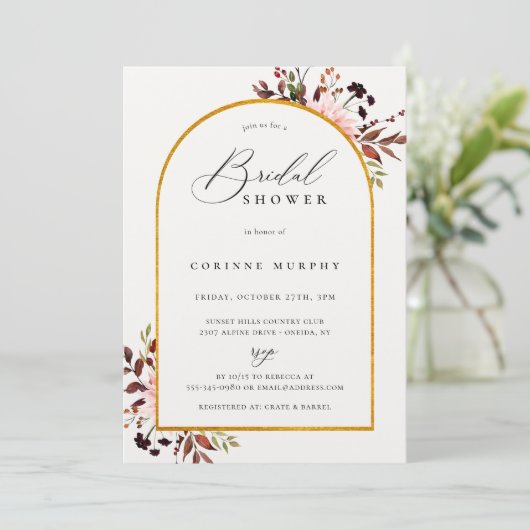 Invitation Fête des mariées de cadre doré rustique d'automne (Debout devant)