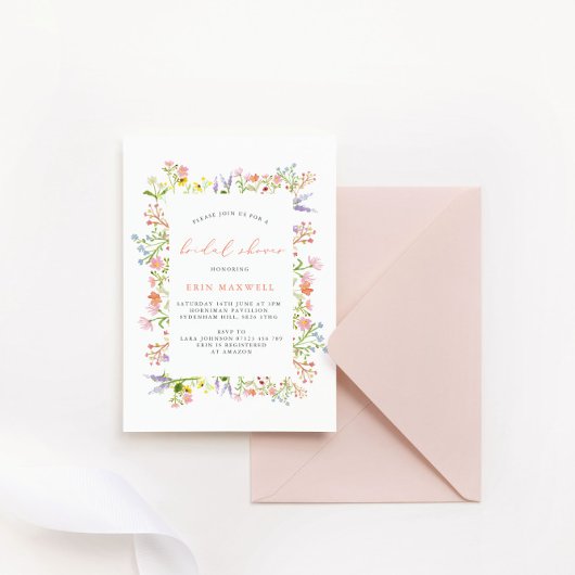 Invitation Fête des mariées de cadre Fleur sauvage Rustique P