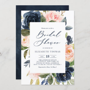 Invitation Fête des mariées de cadre floral Blush & Navy