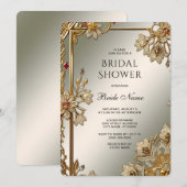 Invitation Fête des mariées de cadre Floral Orné Or (Devant / Derrière)