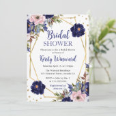 Invitation Fête des mariées de cadre Marine et Fleurs de Crèm (Debout devant)