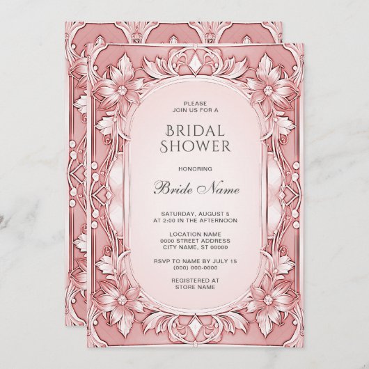 Invitation Fête des mariées de cadre rose (Devant / Derrière)