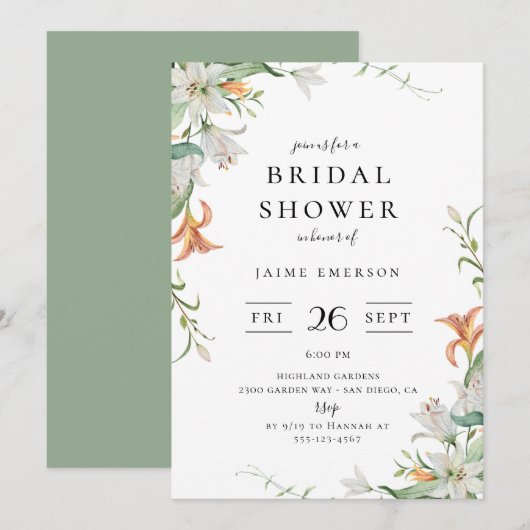 Invitation Fête des mariées de cadre végétal en Lily (Devant / Derrière)