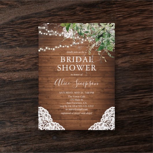 Invitation Fête des mariées de calligraphie en bois rustique