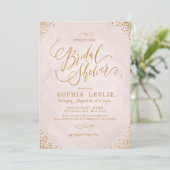 Invitation Fête des mariées de calligraphie or rose (Debout devant)