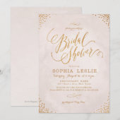 Invitation Fête des mariées de calligraphie or rose (Devant / Derrière)