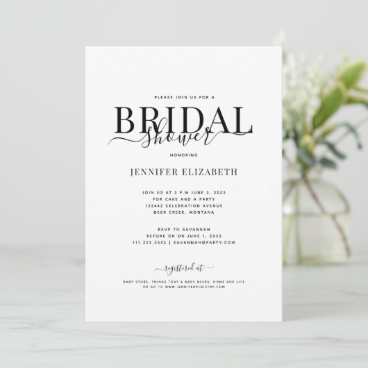 Invitation Fête des mariées de calligraphie simple (Debout devant)