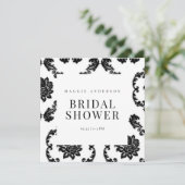 Invitation Fête des mariées de Carré Damask noir et blanc (Debout devant)