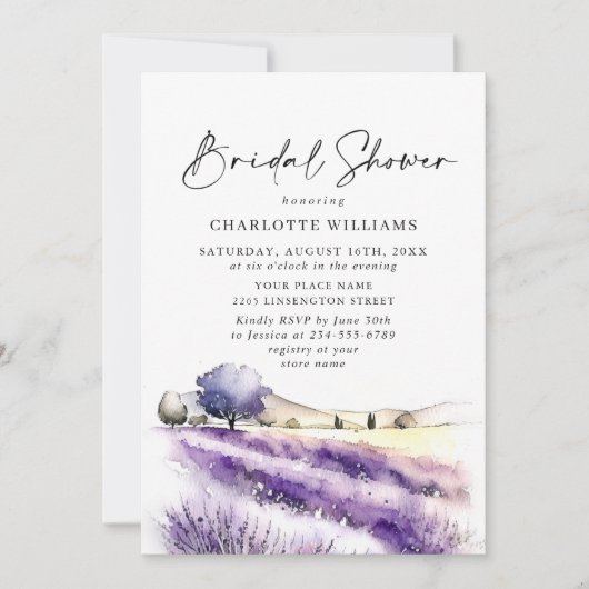 Invitation Fête des mariées de champ Fleurs de lavande Code Q (Devant)