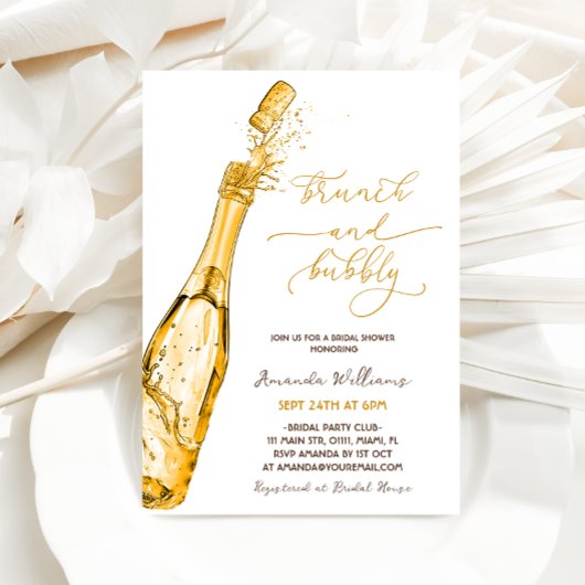 Invitation Fête des mariées de champagne Brunch et Bubbly Gol