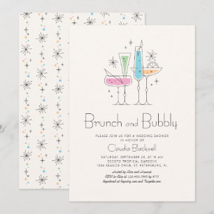Invitation Fête des mariées de champagne Retro Brunch Bubbly