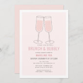 Invitation Fête des mariées de champagne rose brunch & Bubbly (Devant / Derrière)