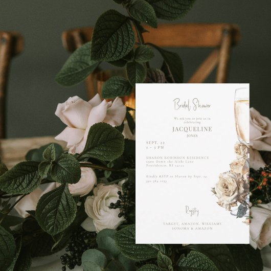 Invitation Fête des mariées de champagne Rose séchée à la crè