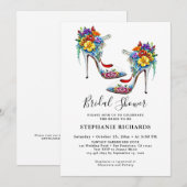 Invitation Fête des mariées de chaussure florale blanche élég (Devant / Derrière)