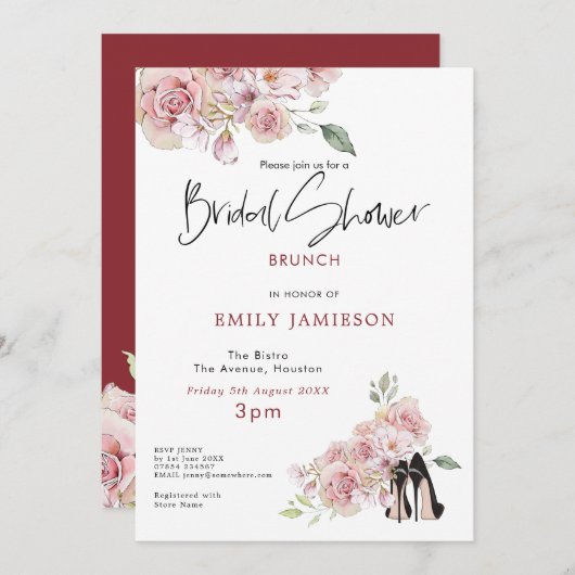 Invitation Fête des mariées de chaussures sommairement rose F (Devant / Derrière)