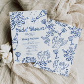 Invitation Fête des mariées de Cherub dessinée à la main bleu