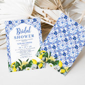 Invitation Fête des mariées de citron bleu floral