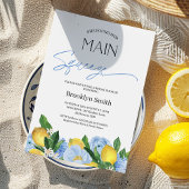 Invitation Fête des mariées de citron bleu floral moderne