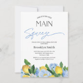 Invitation Fête des mariées de citron bleu floral moderne (Devant)