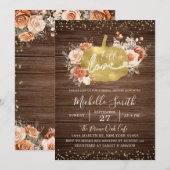 Invitation Fête des mariées de Citrouille Floral Rustique Bur (Devant / Derrière)