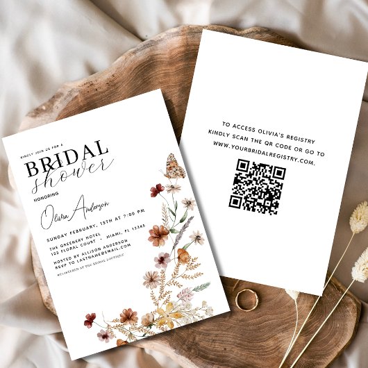 Invitation Fête des mariées de code QR Boho Fleur sauvage élé