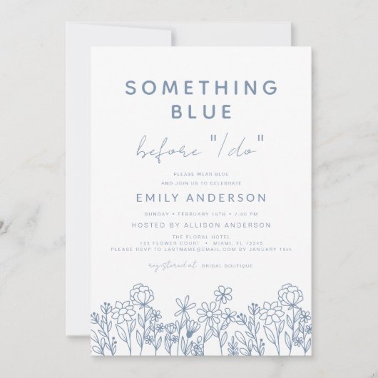 Invitation Fête des mariées de code QR Fleur sauvage bleu (Devant)