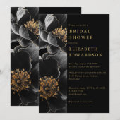 Invitation Fête des mariées de code QR Floral Black Gold Eleg (Devant / Derrière)