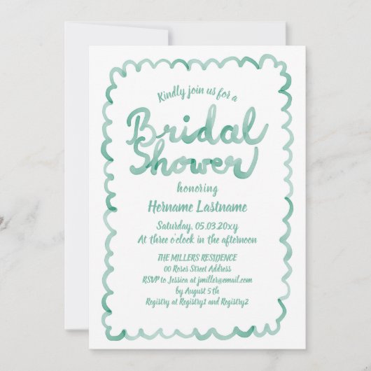 Invitation Fête des mariées de code QR vert Olive Whimsical (Devant)