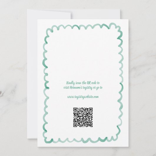 Invitation Fête des mariées de code QR vert Olive Whimsical (Dos)
