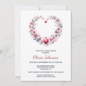 Invitation Fête des mariées de coeur de fleurs rouges (Devant)