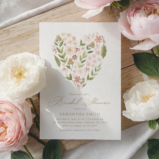 Invitation Fête des mariées de coeur rose floral