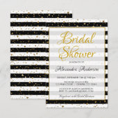 Invitation Fête des mariées de Coeurs d'or noir et blanc (Devant / Derrière)