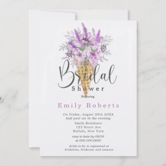 Invitation Fête des mariées de cône de crème glacée pourpre d (Devant)