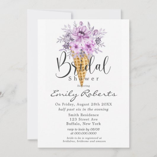 Invitation Fête des mariées de cône de crème glacée pourpre d (Devant)