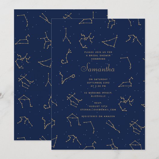 Invitation Fête des mariées de constellations de Zodiac bleu  (Devant / Derrière)
