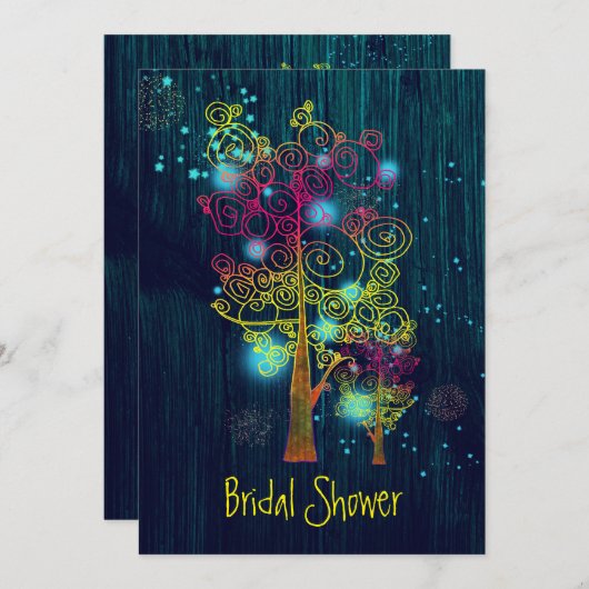 Invitation Fête des mariées de Conte Fée Bleue Forêt Rustique (Devant / Derrière)