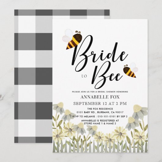 Invitation Fête des mariées de contrôle de la mariée à l'abei (Devant / Derrière)