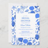 Invitation Fête des mariées de coquillages Elégant Blue Beach (Devant)
